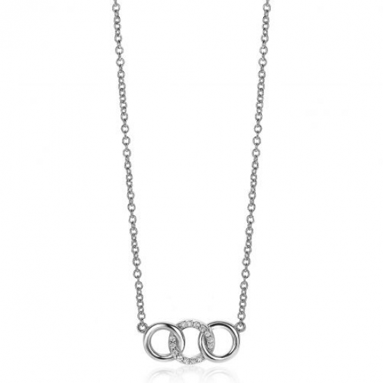 ZINZI zilveren ketting 45cm met 3 open rondjes verbonden wit ZIC2045 - 51758