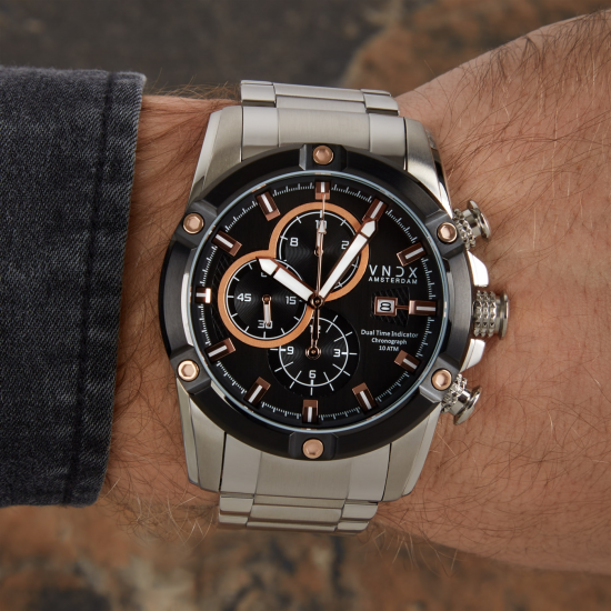 VNDX AMSTERDAM YOUNG REBEL BIG BOY STEEL CHRONOGRAAF HEREN HORLOGE MS33047-01 - 51991