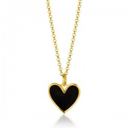 ZINZI gold plated zilveren hanger hart 15mm met zwart emaille ZIH2314Z - 52038