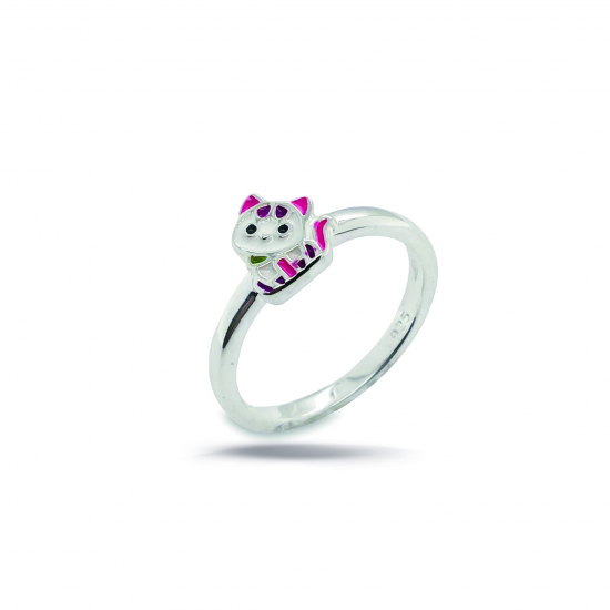 Bellini 925 kinder ring roze met wit poesje maat 13.5 - 52145