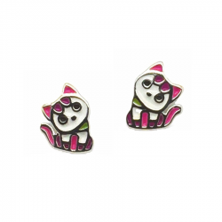 Bellini 925 kinder oorbellen roze poesje - 52171