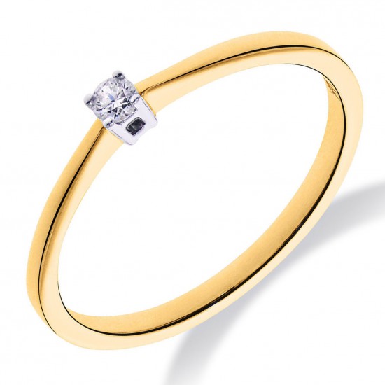 14 karaat geelgouden solitair ring witgouden zetting met diamant GGA2059 - 52392