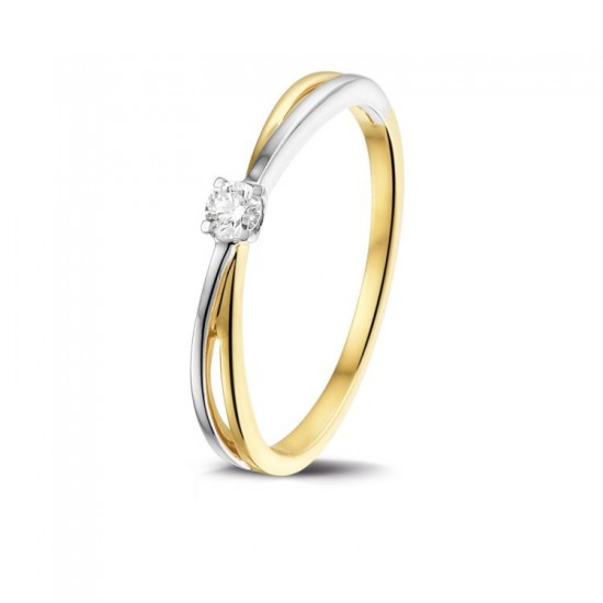 14 karaat solitair ring  bicolor met diamant GGA1634 - 52393