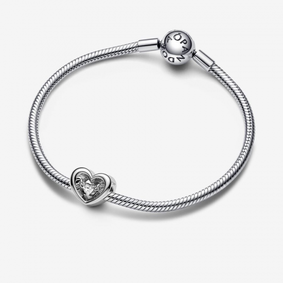 Pandora Stralend hart en zwevende steen bedel - 52851