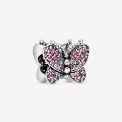 Pandora Butterfly silver charm with cerise, pink mist crystal and clear cubic zirconia - 52871