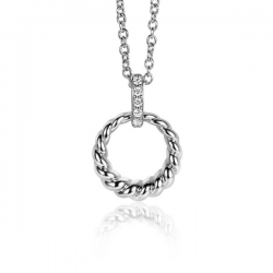 ZINZI zilveren ronde hanger 15mm gedraaid motief, hangoog bezet met witte zirconia's ZIH2403 (exclusief ketting geprijsd) - 53184
