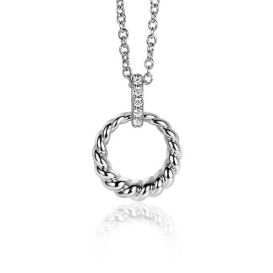 ZINZI zilveren ronde hanger 15mm gedraaid motief, hangoog bezet met witte zirconia's ZIH2403 (exclusief ketting geprijsd) - 53184