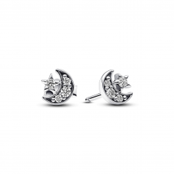 Pandora Halve maan zilver oorknopjes met heldere kubieke vorm zirkonia 292990C01 - 53878