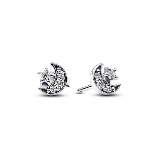 Pandora Halve maan zilver oorknopjes met heldere kubieke vorm zirkonia 292990C01 - 53878