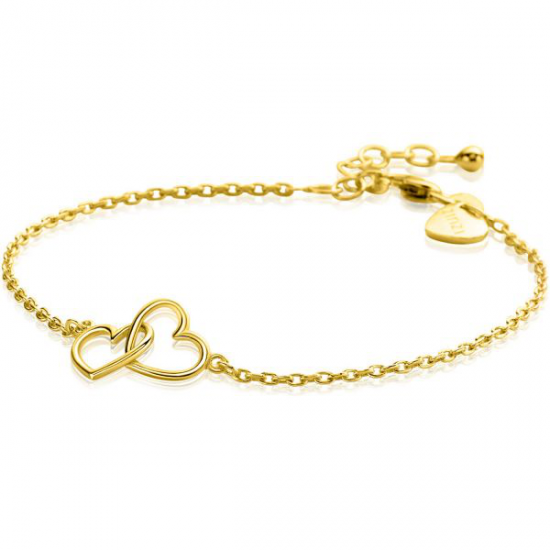 ZINZI gold plated zilveren armband met 2 verbonden hartjes 16,5-19,5cm ZIA2513G - 54113