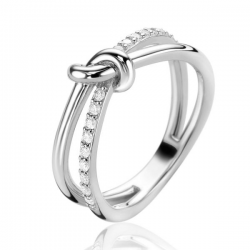ZINZI zilveren cross-over ring met knoop en bezet met witte zirconia's ZIR2505  MAAT 18 - 54261