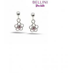 Bellini zilveren kinder oorbellen hangent roze bloem - 54260