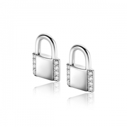 ZINZI zilveren oorbedels trendy slotje bezet met witte zirconia's 10mm ZICH2391 (zonder oorringen) - 54696