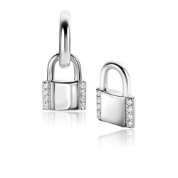 ZINZI zilveren oorbedels trendy slotje bezet met witte zirconia's 10mm ZICH2391 (zonder oorringen) - 54696