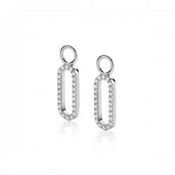 ZINZI zilveren oorbedels in ovale vorm, bezet met witte zirconia's ZICH2506 (zonder oorringen) - 54698