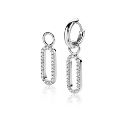 ZINZI zilveren oorbedels in ovale vorm, bezet met witte zirconia's ZICH2506 (zonder oorringen) - 54698