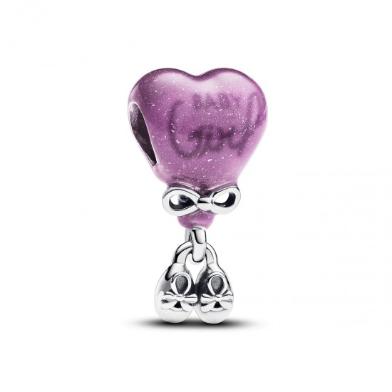 Pandora Baby girl balloon sterling silver charm with color changing purple to light pink and black enamel 793238 - 55084