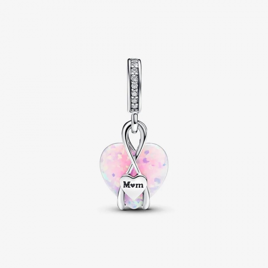 Pandora Mom heart sterling silver dangle with pink lab-created opal and clear cubic zirconia 793202C01 - 55088