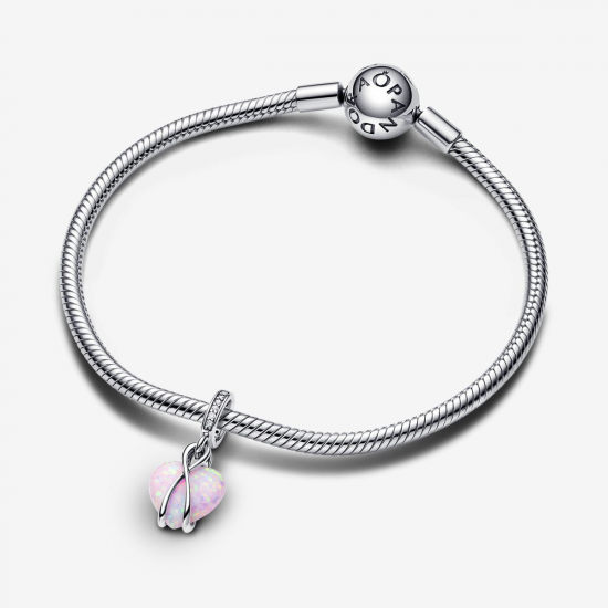 Pandora Mom heart sterling silver dangle with pink lab-created opal and clear cubic zirconia 793202C01 - 55088