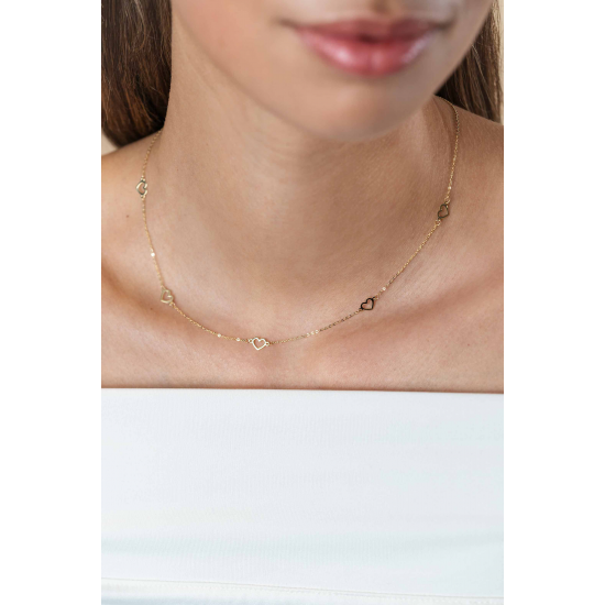 ZINZI Gold 14 krt gouden collier anker met 5x open hartje 42/45cm - 55195