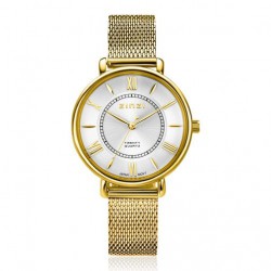 ZINZI Twenty horloge met zilverkleurige wijzerplaat, geelgoudkleurige kast 34mm en stalen meshband ZIW2033 - 55201