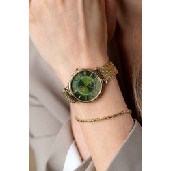 ZINZI Twenty horloge met groene wijzerplaat, geelgoudkleurige stalen kast 34mm en stalen meshband ZIW2054 - 55202