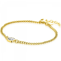 ZINZI gold plated zilveren gourmet armband met vierkante zetting bezet met witte zirconia 16-19cm ZIA2417Y - 55319
