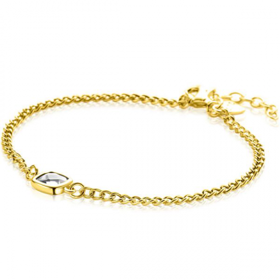 ZINZI gold plated zilveren gourmet armband met vierkante zetting bezet met witte zirconia 16-19cm ZIA2417Y - 55319