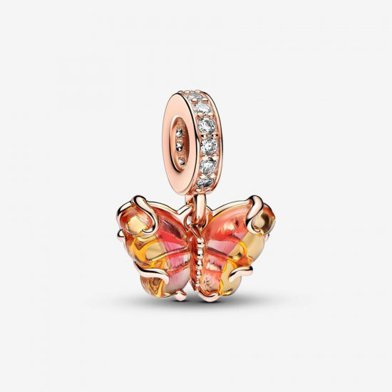 Pandora Roze en Gele Muranoglazen Vlinder Hangende Bedel - 55441