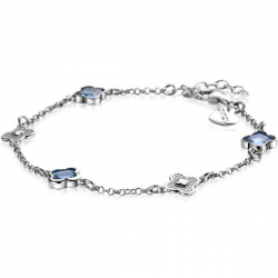 ZINZI zilveren schakel armband met twee zilveren en drie blauwe klavers 16-19cm ZIA2582 - 55450