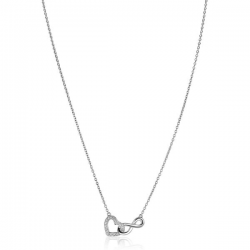 ZINZI zilveren ketting met Infinity teken verbonden met een open hart, bezet met witte zirconia's 42-45cm ZIC2596 - 55451