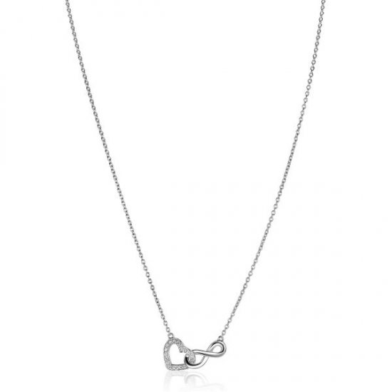 ZINZI zilveren ketting met Infinity teken verbonden met een open hart, bezet met witte zirconia's 42-45cm ZIC2596 - 55451