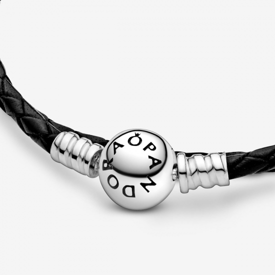 Pandora Moments Dubbel Geweven Zwart Leren Armband MAAT 34cm - 55519