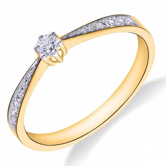 Pas Diamonds Solitair Ring met Zijstenen 0.09 Crt Middensteen 12X 0.13 Crt H-SI Maat 17 - 55592