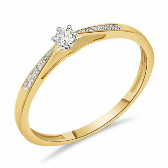 Pas Diamonds Solitair Ring met Zijstenen 1-0.08 J SI/8-0.01 8-Kant Maat 17,5 - 55594