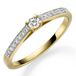 Pas Diamonds Solitair Ring 4-poots met Pavé Zijstenen 1-0.09/14-0.08 Crt G SI Maat 17,5 - 55597