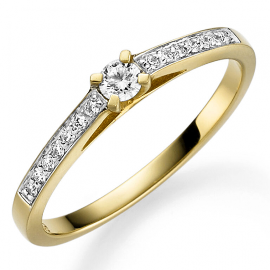 Pas Diamonds Solitair Ring 4-poots met Pavé Zijstenen 1-0.09/14-0.08 Crt G SI Maat 17,5 - 55597