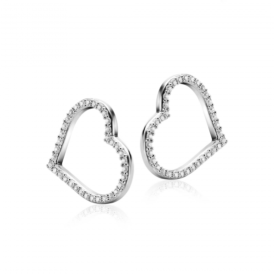19mm ZINZI zilveren oorbedels open harten, bezet met witte zirconia&#39;s ZICH2447 (zonder oorringen) - 55616