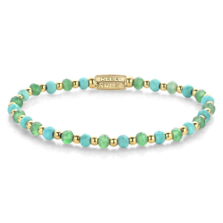 Rebel & Rose Armband Blue Green Adventure - 18 ct yellow gold ionplated Vrouw Armband Kralen Blauw Goud 4mm - 55636