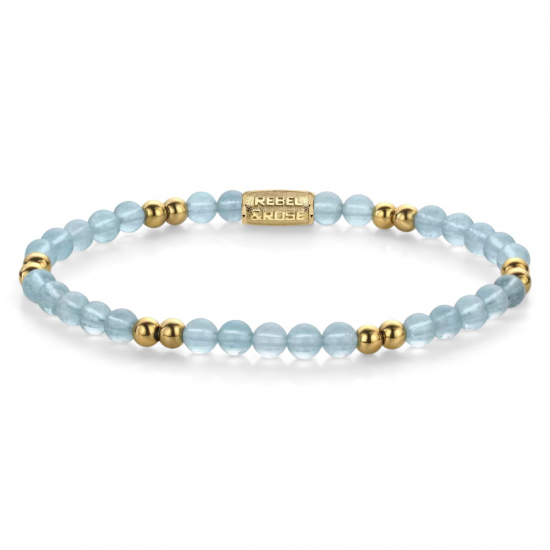 Rebel & Rose Armband Blue Sky Vrouw Armband Kralen Blauw Goud 4mm - 55637