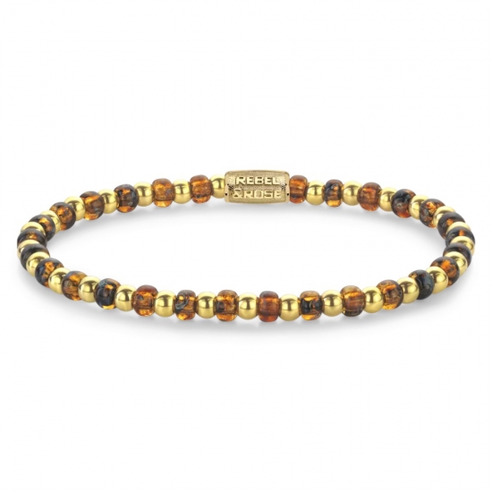 Rebel & Rose ArmbandMix Glass Rocks Tiger Gold Vrouw Armband Kralen Bruin Goud 4mm - 55639