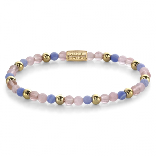 Rebel and Rose armband Pink Summer Vibes - 18ct yellow gold ionplated Vrouw  Armband  Kralen  Goud  Blauw  Roze  Mix  4mm - 55664