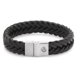 Rebel and Rose Full Metal Premium Braided 12mm Black Armband Leer+Staal - 55842