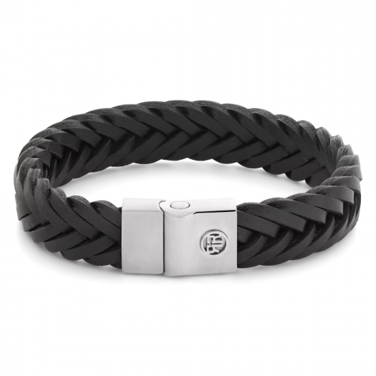 Rebel and Rose Full Metal Premium Braided 12mm Black Armband Leer+Staal - 55842