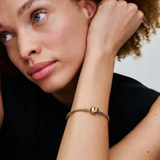 Pandora Pandora Moments Snake Chain-armband met hartsluiting Goudkleur maat 18 - 55925