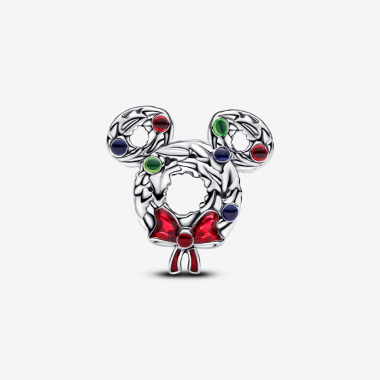 Pandora Disney-bedel met Mickey Mouse en kerstkrans 793531C01 - 55980