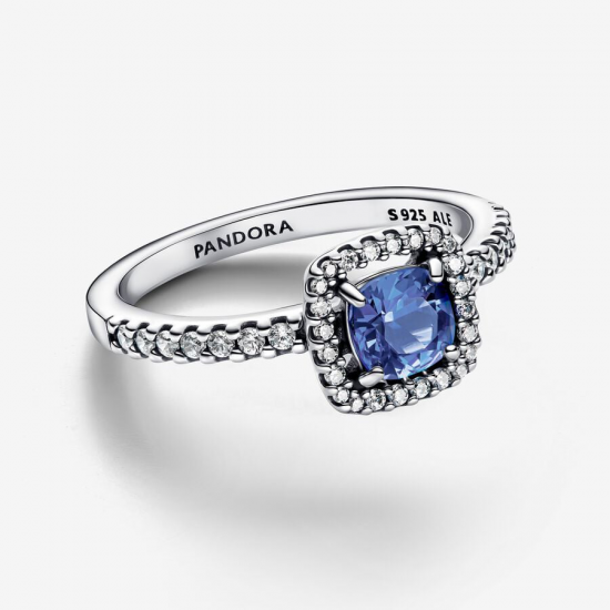 Pandora Sprankelende ring met vierkante blauwe halo MAAT 18 193555C01-56 - 56005