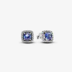 Pandora Sprankelende oorknopjes met vierkante blauwe halo 293551C01 - 56024