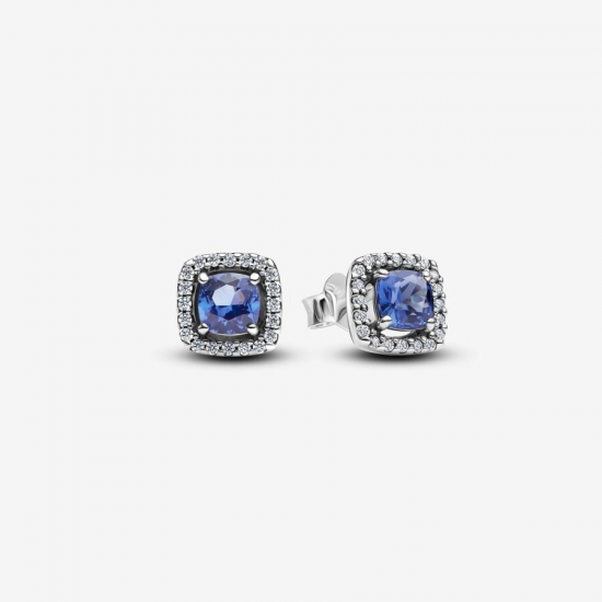 Pandora Sprankelende oorknopjes met vierkante blauwe halo 293551C01 - 56024