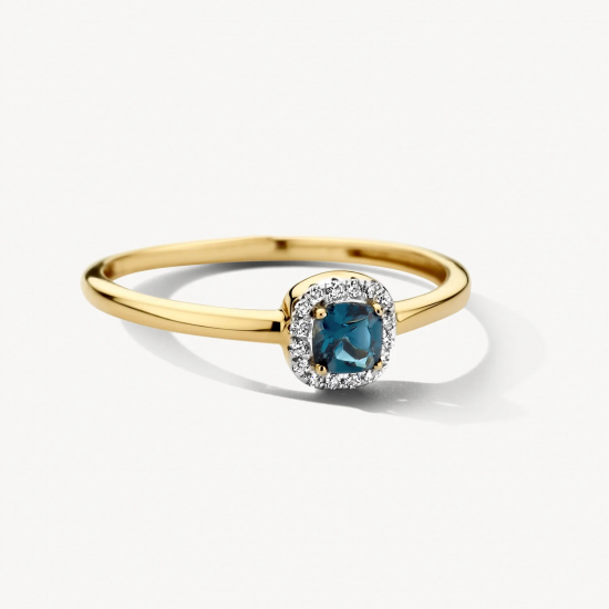Blush Diamonds Ring Geel en Wit Goud met london blue topaz maat 17.75 - 56229